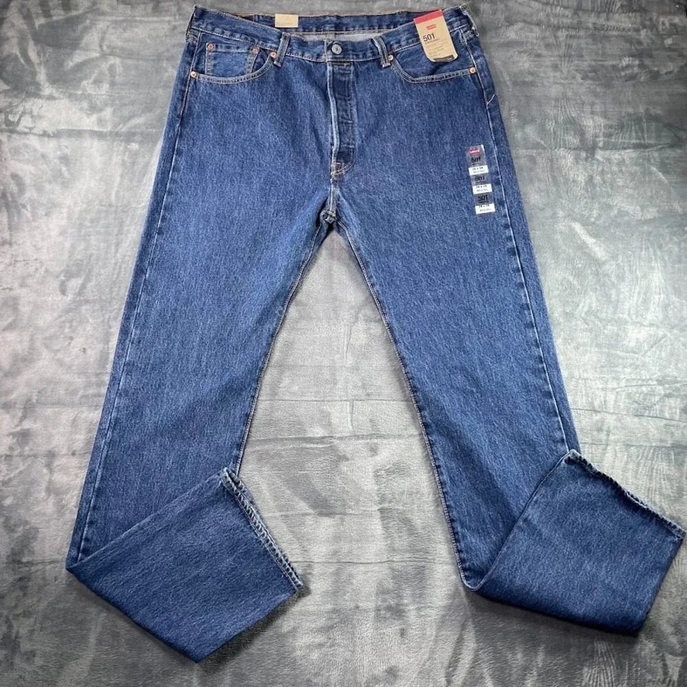 Levi's 501 Straight Leg‎ Button Fly Blue Jeans Mens Sz B&T 48x29 Medium Wash NWT